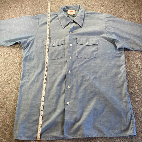 Dickies Button Down Shirt Mens Adult 17-17.5" Sleeve 34/35 Blue Long Sleeve USA - Picture 10 of 15